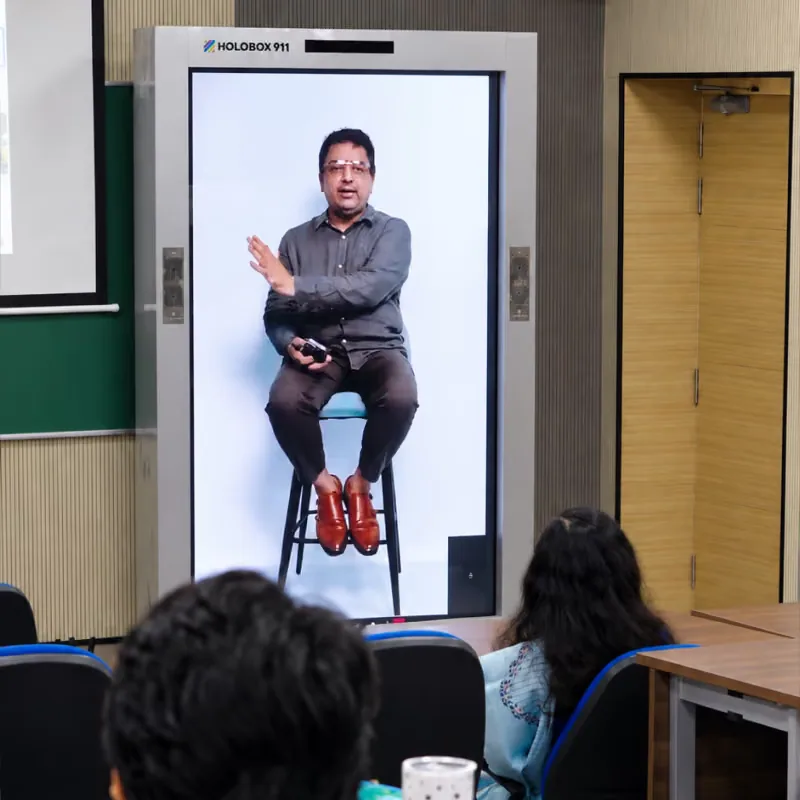 Life-size holographic speaker demonstration using HoloBox911 at IMT Ghaziabad