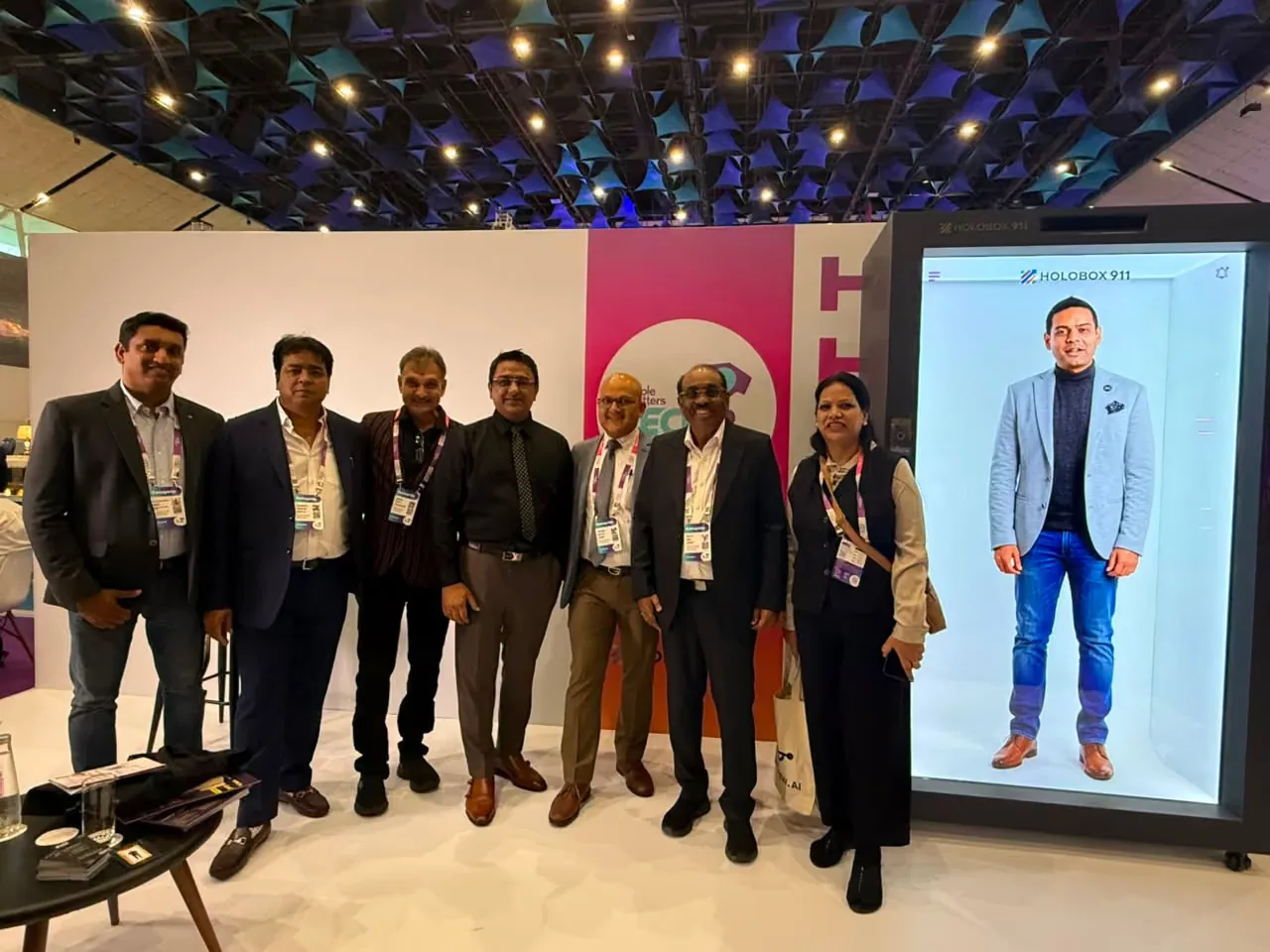 Pushkaraj Bidwai of People Matters as an AI avatar on a HoloBox911 display
