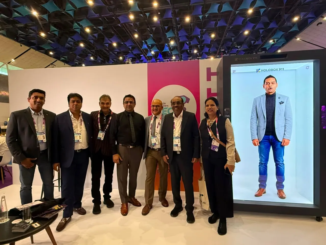Senior HR leaders at the HoloBox911 hologram display at People Matters TechHR India 2026